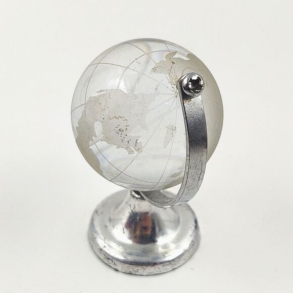 Vintage Mini Etched Glass Desk Globe & Matching Keychain - Picture 4 of 8